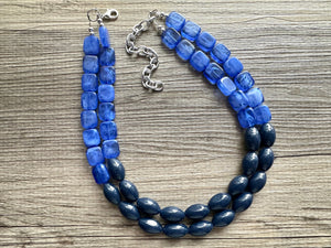 Coastline Park Chunky Multi Strand Navy Blue Statement Necklace, aqua blue beaded jewelry, Royal blue jewelry, turquoise bridesmaid dressy