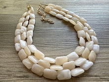 Load image into Gallery viewer, Blonde Beaded Necklace, 3 Strand Statement Jewelry, pale yellow Chunky bib bridesmaid, pastel yellow earrings geometric creamy