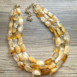 Champagne 3 strand statement Necklace, Brown Beaded Necklace, summer gold jewelry, tan bubble necklace neutral resin cream