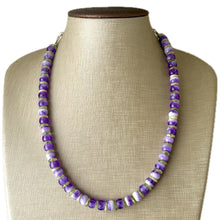 Load image into Gallery viewer, Purple &amp; Lime Single Strand Beaded Statement Necklace, purple beaded necklace, white summer jewelry layering light green bead