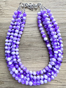 Purple Swirl Statement Necklace, Big Beaded necklace, chunky beaded necklace wedding, lavender jewelry, 5 strand white striped jewelry