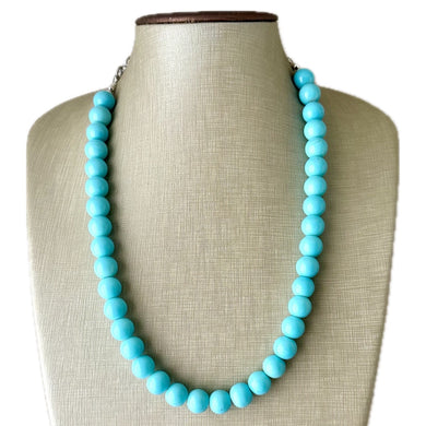 Robin's Egg Blue single strand necklace, glass bubblegum ball beaded jewelry, light blue aqua string of beads, baby blue statement