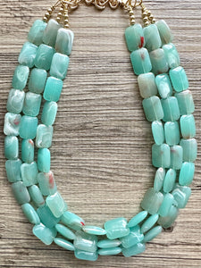 Seafoam Green Statement Necklace Set, Green jewelry mint green bib chunky necklace, light green necklace, creamy green beaded jewelry