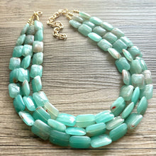 Load image into Gallery viewer, Seafoam Green Statement Necklace Set, Green jewelry mint green bib chunky necklace, light green necklace, creamy green beaded jewelry