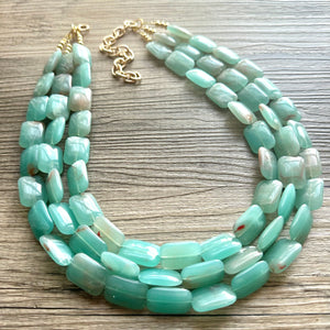 Seafoam Green Statement Necklace Set, Green jewelry mint green bib chunky necklace, light green necklace, creamy green beaded jewelry