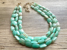 Load image into Gallery viewer, Seafoam Green Statement Necklace Set, Green jewelry mint green bib chunky necklace, light green necklace, creamy green beaded jewelry