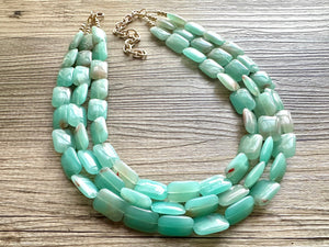 Seafoam Green Statement Necklace Set, Green jewelry mint green bib chunky necklace, light green necklace, creamy green beaded jewelry