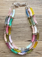 Load image into Gallery viewer, Rock Candy Rainbow Chunky Statement Necklace, resin necklace, pink blue gemstone necklace, colorful jewelry, beaded necklace metallic