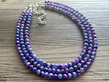 Load image into Gallery viewer, Purple &amp; Blue TIE DYE 3 strand Beaded Statement Necklace, Chunky Bib aqua and Pink Multi-Strand Jewelry Light swirl magenta periwinkle