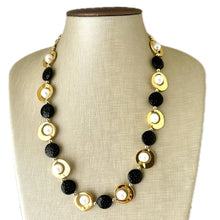 Load image into Gallery viewer, Pearl Black &amp; Gold Chunky Statement Necklace, 1 Strand Beaded Jewelry golden jewelry, bridesmaid wedding bib rose gold white pearl single