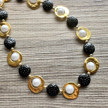 Load image into Gallery viewer, Pearl Black &amp; Gold Chunky Statement Necklace, 1 Strand Beaded Jewelry golden jewelry, bridesmaid wedding bib rose gold white pearl single