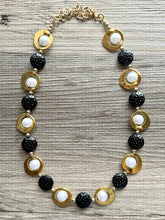 Load image into Gallery viewer, Pearl Black &amp; Gold Chunky Statement Necklace, 1 Strand Beaded Jewelry golden jewelry, bridesmaid wedding bib rose gold white pearl single