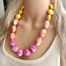 Load image into Gallery viewer, Heat Wave Swirl Neon Necklace, hot pink orange yellow white jewelry, single strand beaded necklace