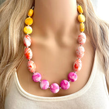 Load image into Gallery viewer, Heat Wave Swirl Neon Necklace, hot pink orange yellow white jewelry, single strand beaded necklace