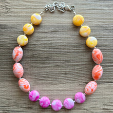 Load image into Gallery viewer, Heat Wave Swirl Neon Necklace, hot pink orange yellow white jewelry, single strand beaded necklace