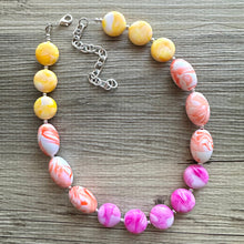 Load image into Gallery viewer, Heat Wave Swirl Neon Necklace, hot pink orange yellow white jewelry, single strand beaded necklace