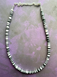 Black & White Heishi Beaded Necklace, Colorful Jewelry, Chunky statement layering beaded necklace, color block necklace neutral gray