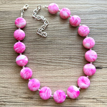 Load image into Gallery viewer, Perfect Pink Swirls Statement Necklace Jewelry, Chunky Jewelry Big Beaded Single Strand Necklace, tie dye magenta white geometric Necklace