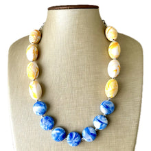 Load image into Gallery viewer, Yellow &amp; Blue Single Strand Big Beaded Statement Necklace, yellow Jewelry, Royal blue beaded necklace, yellow bridesmaid necklace jewelry