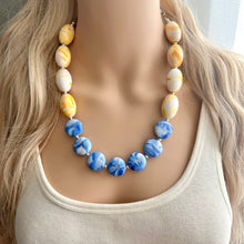 Load image into Gallery viewer, Yellow &amp; Blue Single Strand Big Beaded Statement Necklace, yellow Jewelry, Royal blue beaded necklace, yellow bridesmaid necklace jewelry