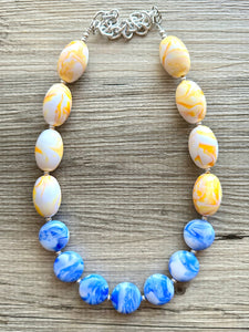 Yellow & Blue Single Strand Big Beaded Statement Necklace, yellow Jewelry, Royal blue beaded necklace, yellow bridesmaid necklace jewelry