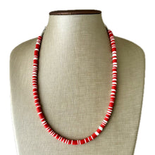 Load image into Gallery viewer, Red &amp; White Heishi Beaded Necklace, Colorful Jewelry, Chunky statement layering beaded necklace, color block necklace Christmas December