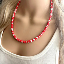 Load image into Gallery viewer, Red &amp; White Heishi Beaded Necklace, Colorful Jewelry, Chunky statement layering beaded necklace, color block necklace Christmas December