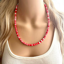 Load image into Gallery viewer, Red &amp; White Heishi Beaded Necklace, Colorful Jewelry, Chunky statement layering beaded necklace, color block necklace Christmas December