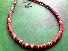 Load image into Gallery viewer, Red &amp; White Heishi Beaded Necklace, Colorful Jewelry, Chunky statement layering beaded necklace, color block necklace Christmas December