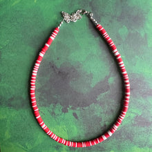 Load image into Gallery viewer, Red &amp; White Heishi Beaded Necklace, Colorful Jewelry, Chunky statement layering beaded necklace, color block necklace Christmas December