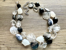 Load image into Gallery viewer, Black &amp; White Splash Contrast Statement Necklace, chunky beaded jewelry, neutral necklace, black white neutral necklace, beaded jewelry dark