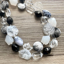 Load image into Gallery viewer, Black &amp; White Splash Contrast Statement Necklace, chunky beaded jewelry, neutral necklace, black white neutral necklace, beaded jewelry dark