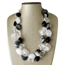 Load image into Gallery viewer, Black &amp; White Splash Contrast Statement Necklace, chunky beaded jewelry, neutral necklace, black white neutral necklace, beaded jewelry dark
