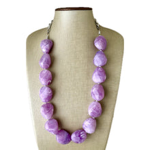 Load image into Gallery viewer, Long Purple Lavender Chunky Statement Necklace, Big beaded jewelry, single Strand Statement Necklace, Bib bridesmaid wedding, lilac