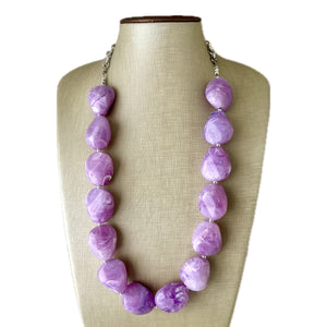 Long Purple Lavender Chunky Statement Necklace, Big beaded jewelry, single Strand Statement Necklace, Bib bridesmaid wedding, lilac