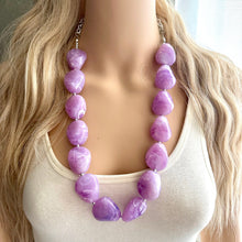 Load image into Gallery viewer, Long Purple Lavender Chunky Statement Necklace, Big beaded jewelry, single Strand Statement Necklace, Bib bridesmaid wedding, lilac