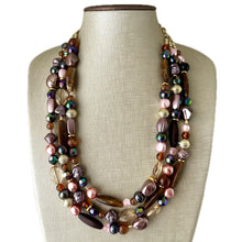 Load image into Gallery viewer, Fall Coffee chunky necklace, brown beaded jewelry, resin beaded Mocha necklace, brown beaded necklace, cinnamon necklace tan champagne pink
