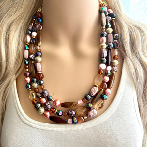 Fall Coffee chunky necklace, brown beaded jewelry, resin beaded Mocha necklace, brown beaded necklace, cinnamon necklace tan champagne pink