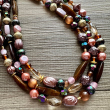 Load image into Gallery viewer, Fall Coffee chunky necklace, brown beaded jewelry, resin beaded Mocha necklace, brown beaded necklace, cinnamon necklace tan champagne pink