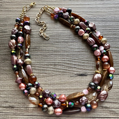 Fall Coffee chunky necklace, brown beaded jewelry, resin beaded Mocha necklace, brown beaded necklace, cinnamon necklace tan champagne pink