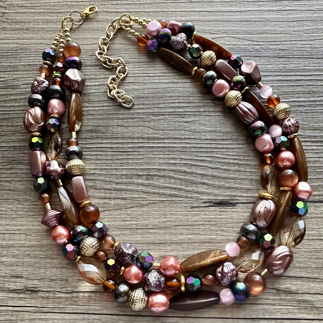 Fall Coffee chunky necklace, brown beaded jewelry, resin beaded Mocha necklace, brown beaded necklace, cinnamon necklace tan champagne pink
