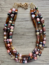 Load image into Gallery viewer, Fall Coffee chunky necklace, brown beaded jewelry, resin beaded Mocha necklace, brown beaded necklace, cinnamon necklace tan champagne pink
