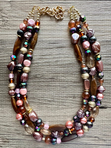 Fall Coffee chunky necklace, brown beaded jewelry, resin beaded Mocha necklace, brown beaded necklace, cinnamon necklace tan champagne pink