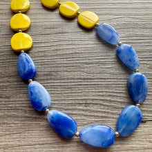 Load image into Gallery viewer, Yellow Sunshine &amp; Royal Blue Cream Chunky Statement Necklace, Big beaded jewelry Bib necklace, yellow bridesmaid wedding