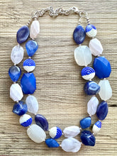 Load image into Gallery viewer, Blue Ombre Necklace, Double strand jewelry, big beaded chunky statement royal blue denim white, blue ombre, blue bridesmaid, blue jewelry