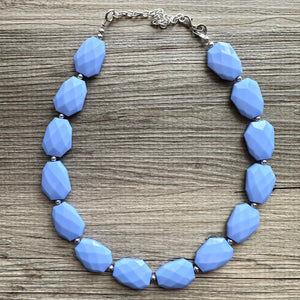 Periwinkle Chunky Statement Necklace, single strand bib beaded jewelry, sky blue color block necklace, beaded light blue aqua jewelry