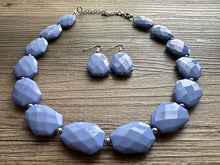 Load image into Gallery viewer, Periwinkle Chunky Statement Necklace, single strand bib beaded jewelry, sky blue color block necklace, beaded light blue aqua jewelry