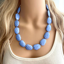 Load image into Gallery viewer, Periwinkle Chunky Statement Necklace, single strand bib beaded jewelry, sky blue color block necklace, beaded light blue aqua jewelry