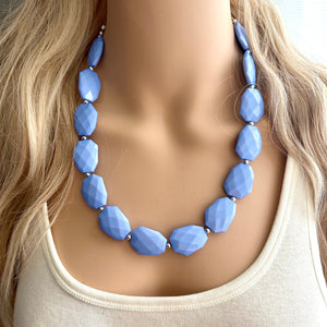 Periwinkle Chunky Statement Necklace, single strand bib beaded jewelry, sky blue color block necklace, beaded light blue aqua jewelry