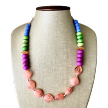 Load image into Gallery viewer, Big Bead Coral Necklace, single Strand Statement Jewelry, lime royal blue Chunky bib bridesmaid everyday bubble, gifts for women pink purple